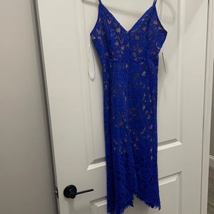 LULUS blue midi lace dress.